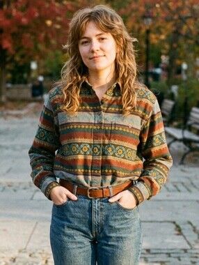 Vtg Backroad Blues Multicolor Embroidered Earthy Patterned Button-Down Shirt M